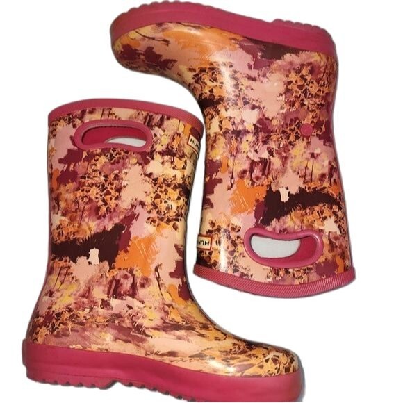 Hunter for Target Pink Abstract Print Tall Rubber Boots Girls Size 2 - Picture 4 of 8
